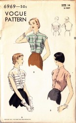 6969 VOGUE 1950 TUCKED CAP SLEEVE TUCK IN BLOUSE PATTERN 34'' B